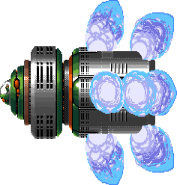 A large ship with huge blue flames emitting from it
